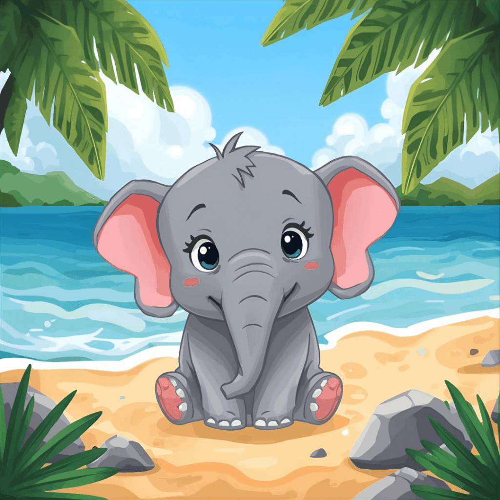 Lustige Kindergeschichte Elefant am Strand