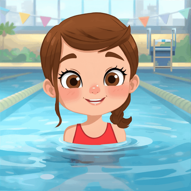 Kindergeschichte Mut Mädchen im Schwimmbad