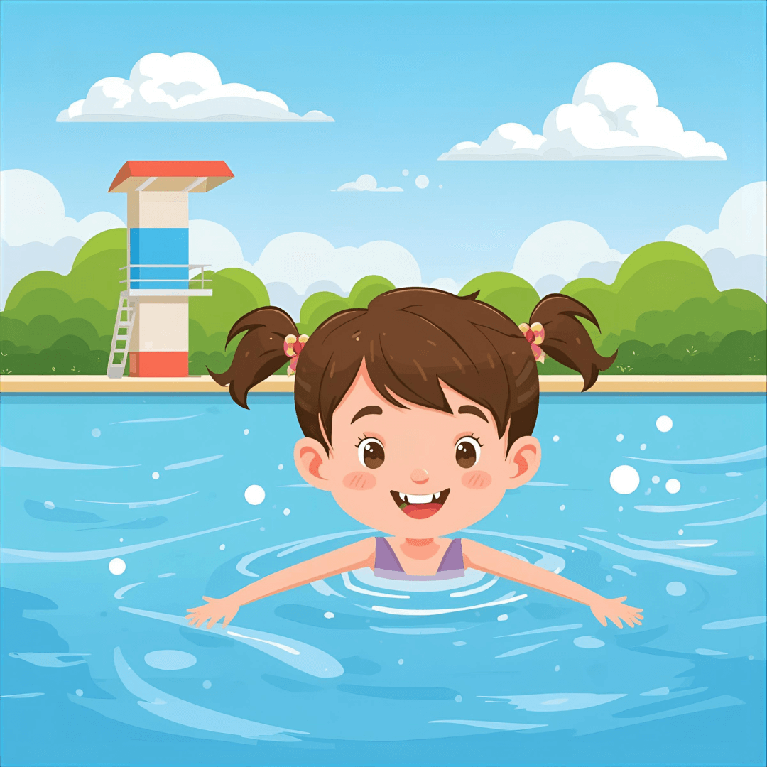 Kindergeschichte Mut Mädchen im Schwimmbad