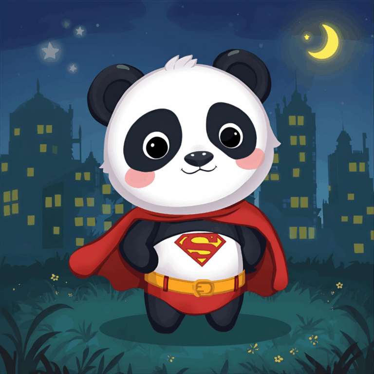 Lustige Kindergeschichte Panda als Superheld