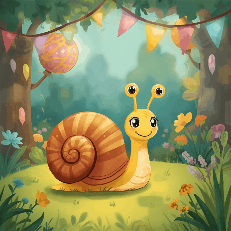 Lustige Kindergeschichte Schnecke mit Partyhut