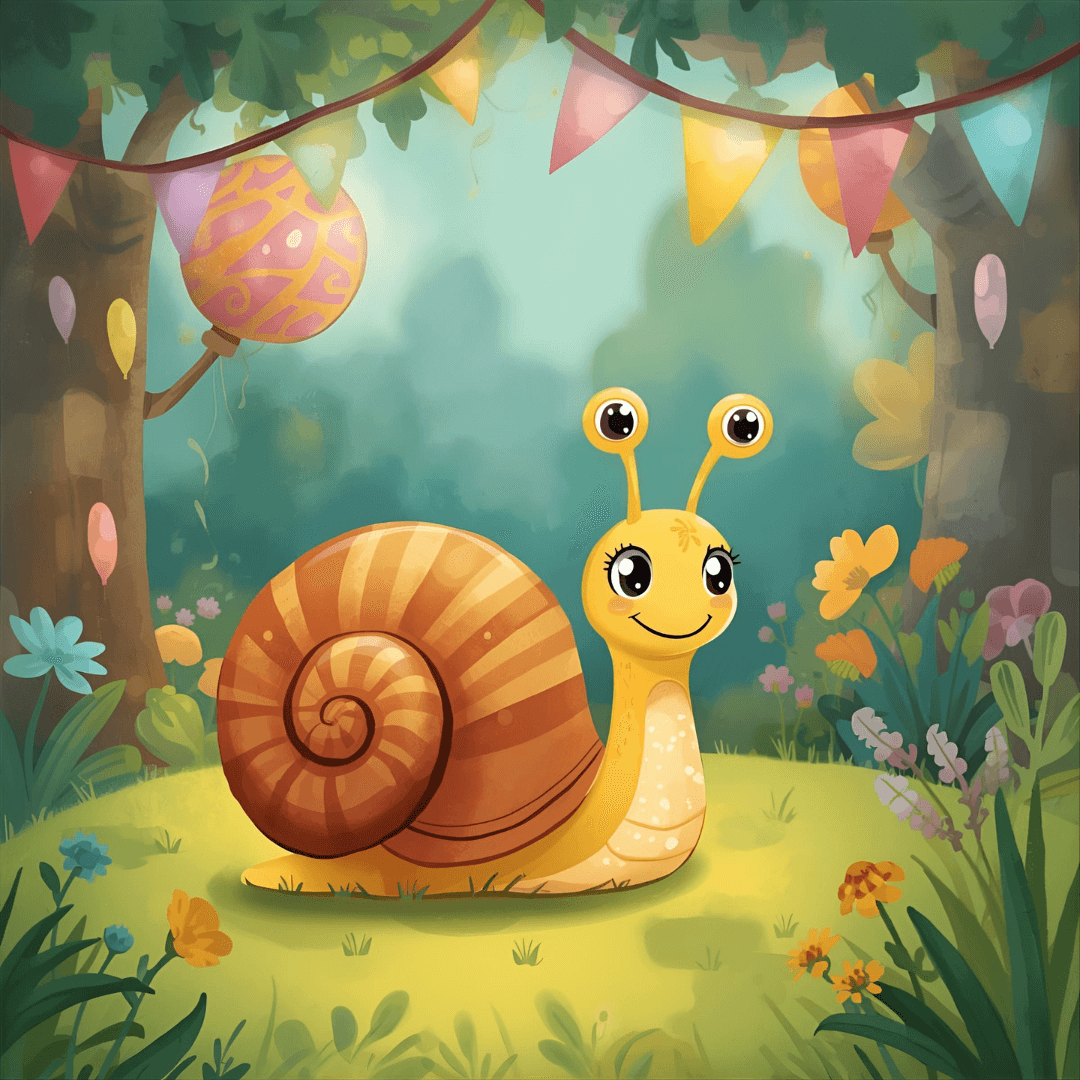 Lustige Kindergeschichte Schnecke mit Partyhut