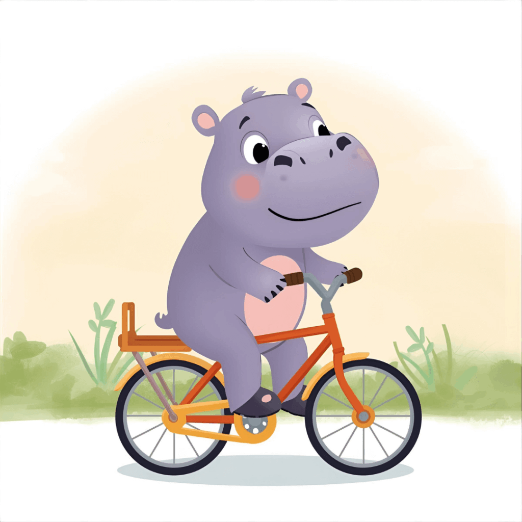 Lustige Kindergeschichte Nilpferd auf Fahrrad