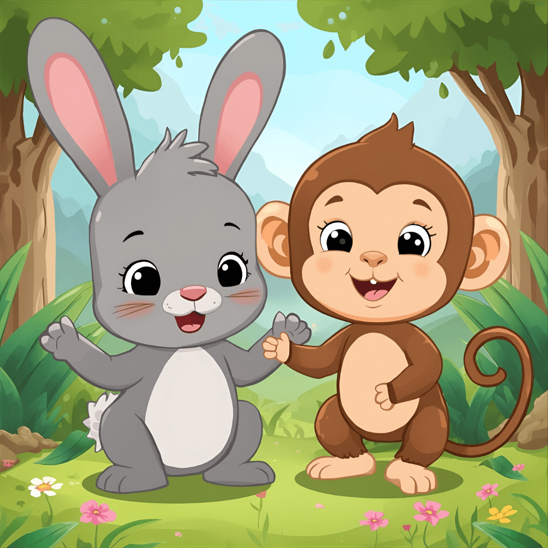 Lustige Kindergeschichte Hase Hugo im Zoo mit Affe