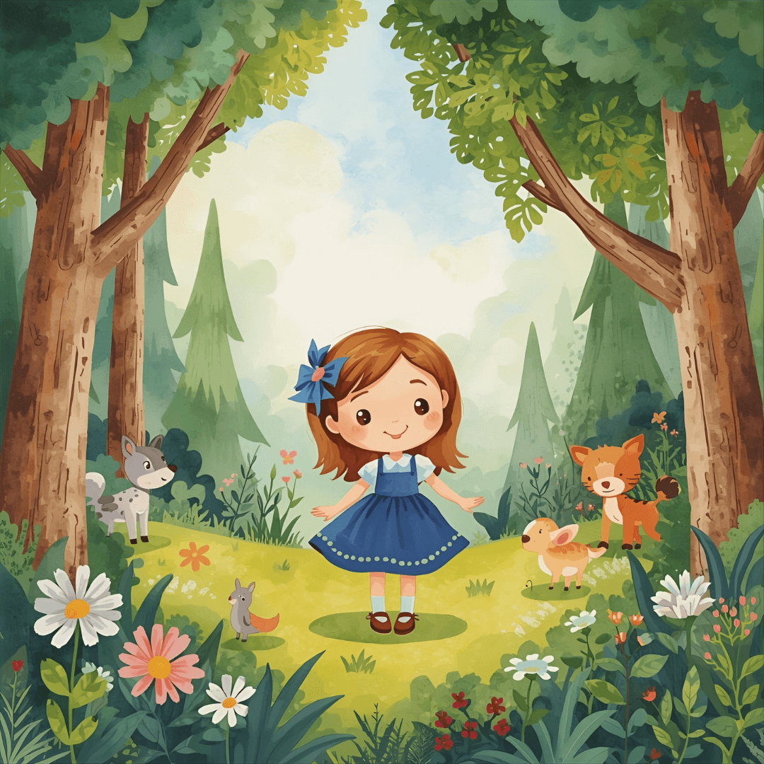 Lustige Kindergeschichte Mädchen im Zauberwald 