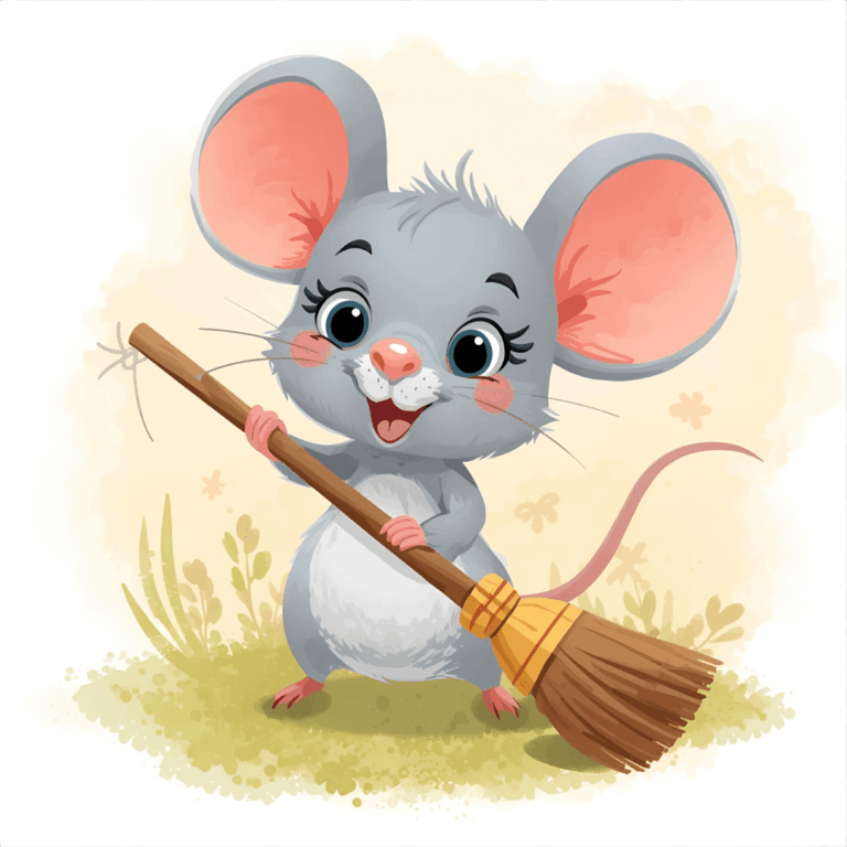 Lustige Kindergeschichte Maus mit Besen