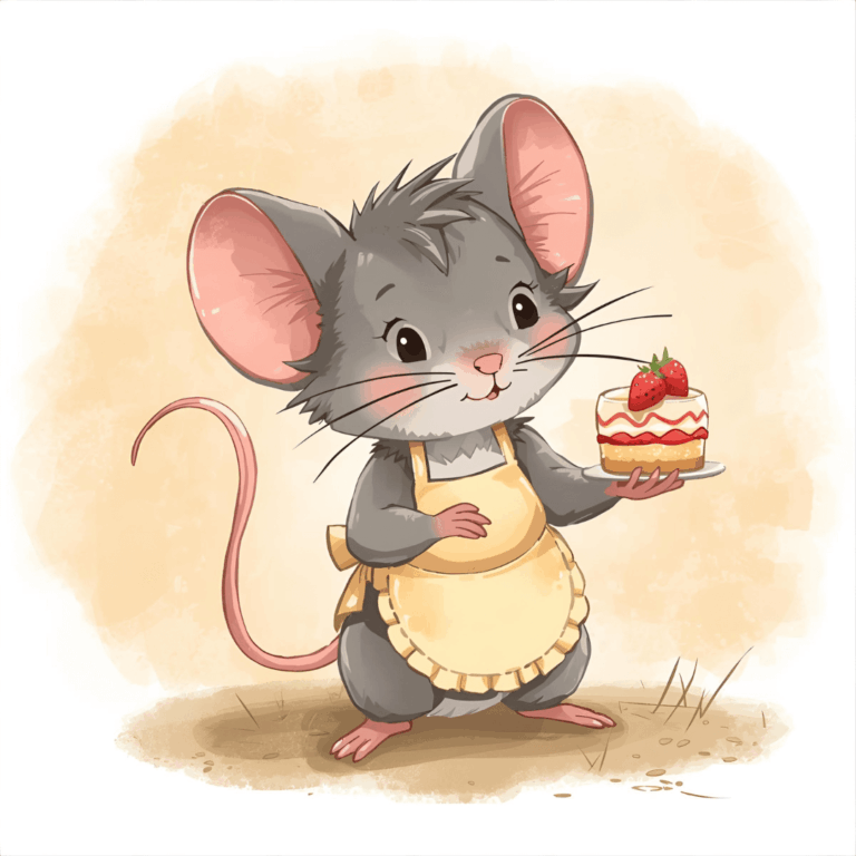Lustige Kindergeschichte Maus mit Kuchen