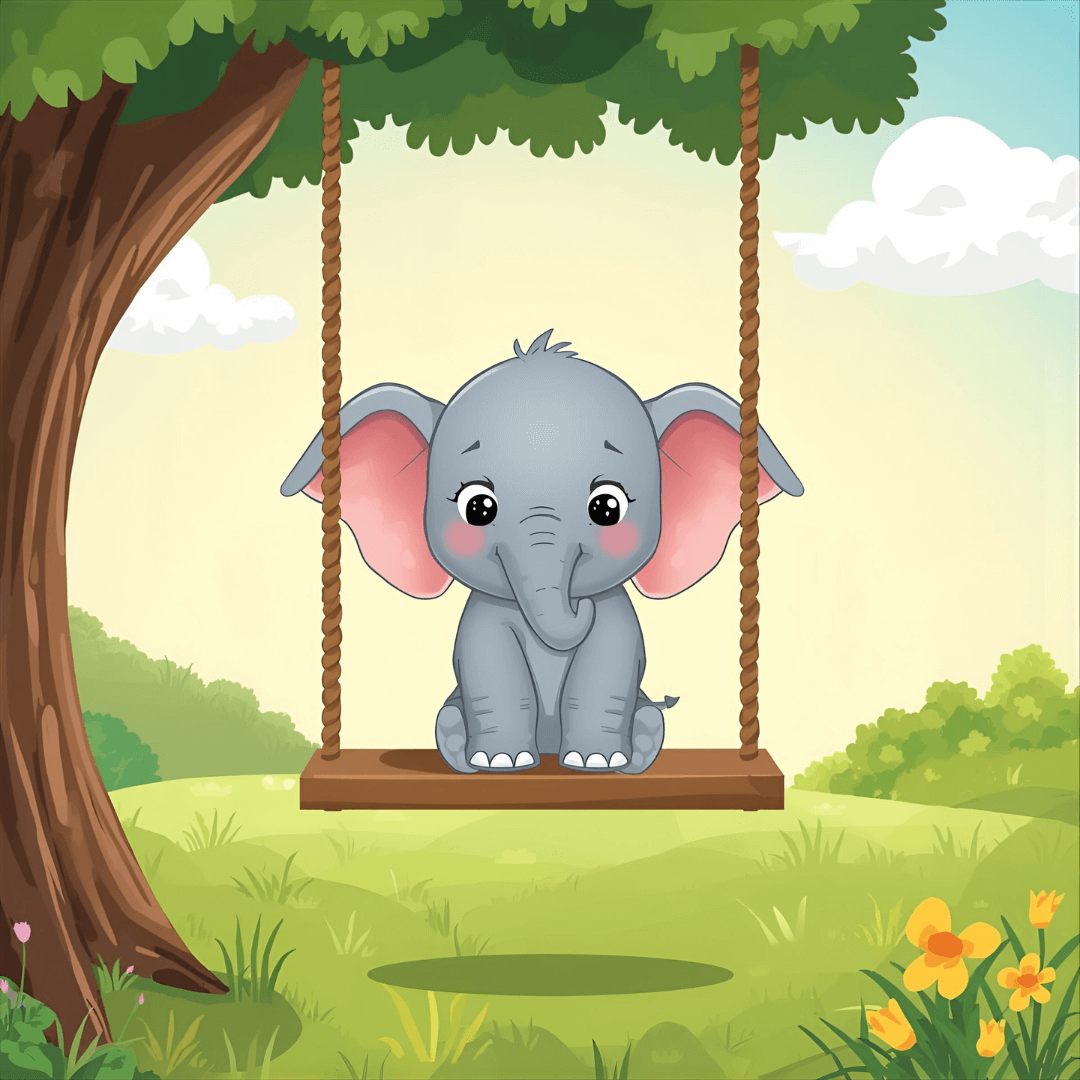 Lustige Kindergeschichte Elefant auf Schaukel
