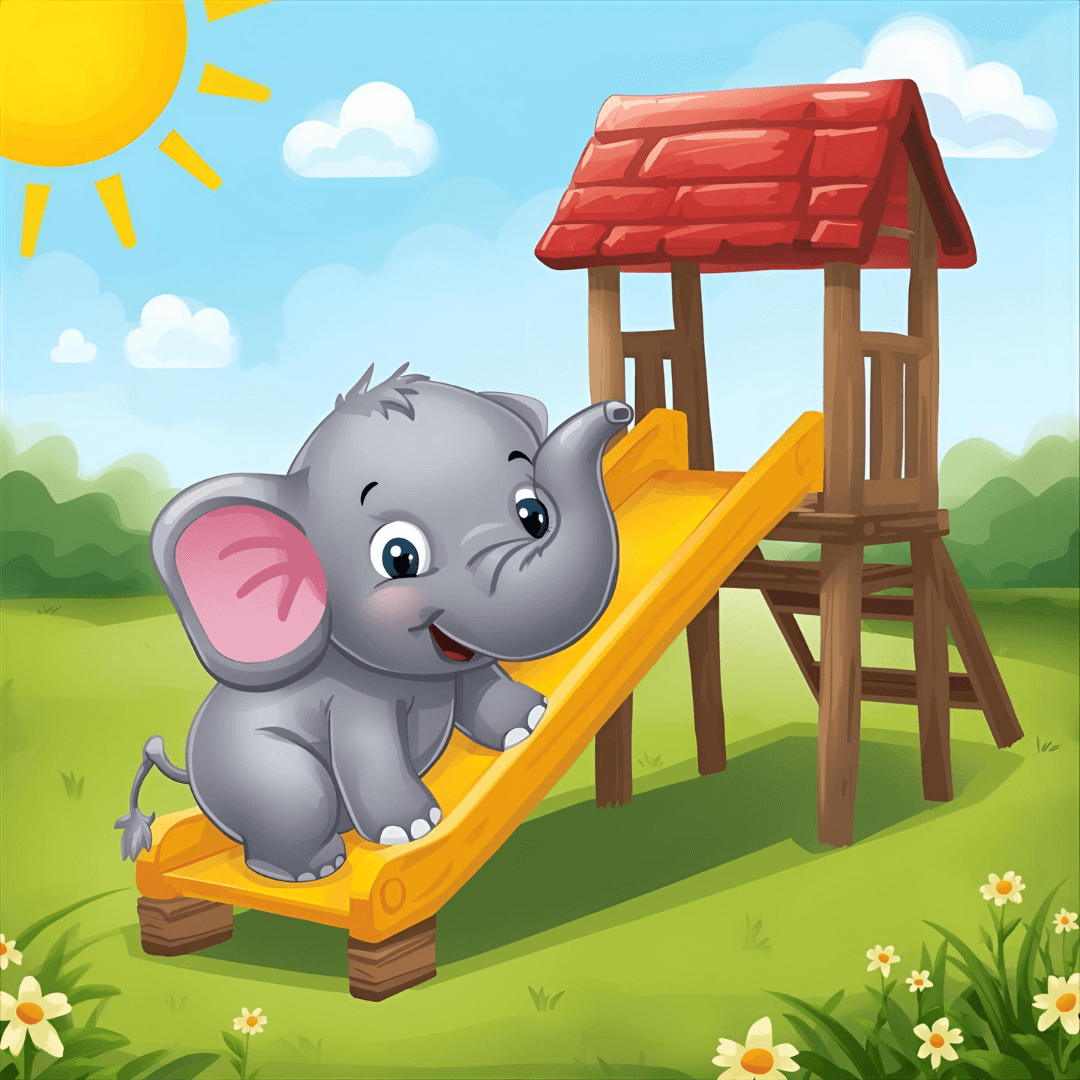 Lustige Kindergeschichte Elefant auf Rutsche