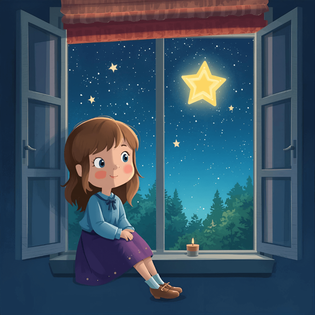Kindergeschichte Mut Mädchen am Fenster mit Stern