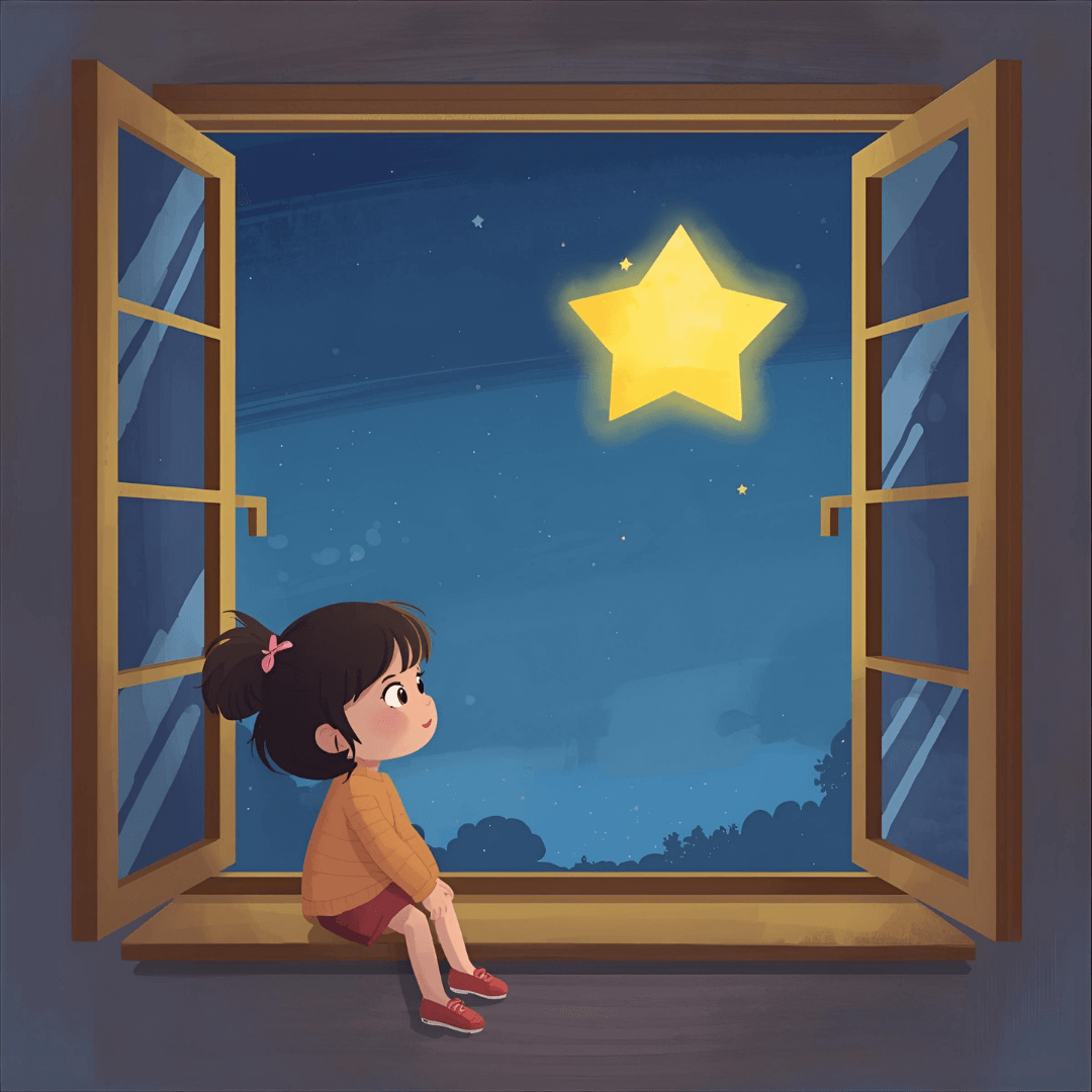 Kindergeschichte Mut Mädchen am Fenster mit Stern