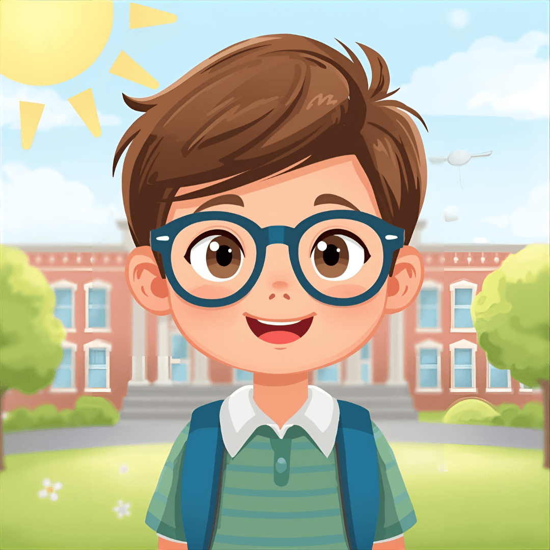 Kindergeschichte Schule Junge mit Brille