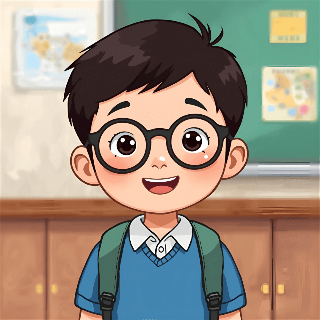 Kindergeschichte Schule Junge mit Brille