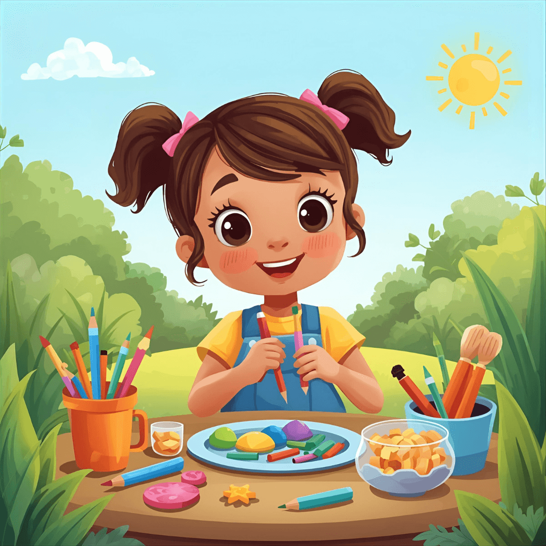 Kindergeschichte Schule Mädchen bastelt