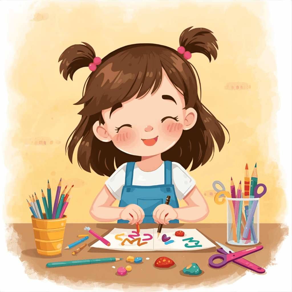Kindergeschichte Schule Mädchen bastelt