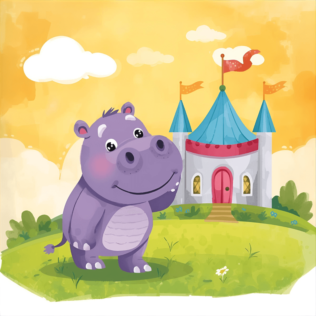 Kindergeschichte Nilpferd mit Hüpfburg