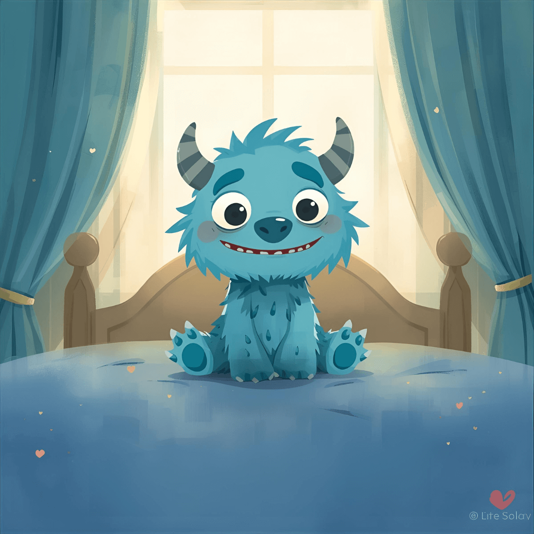 Lustige Kindergeschichte Monster auf dem Bett