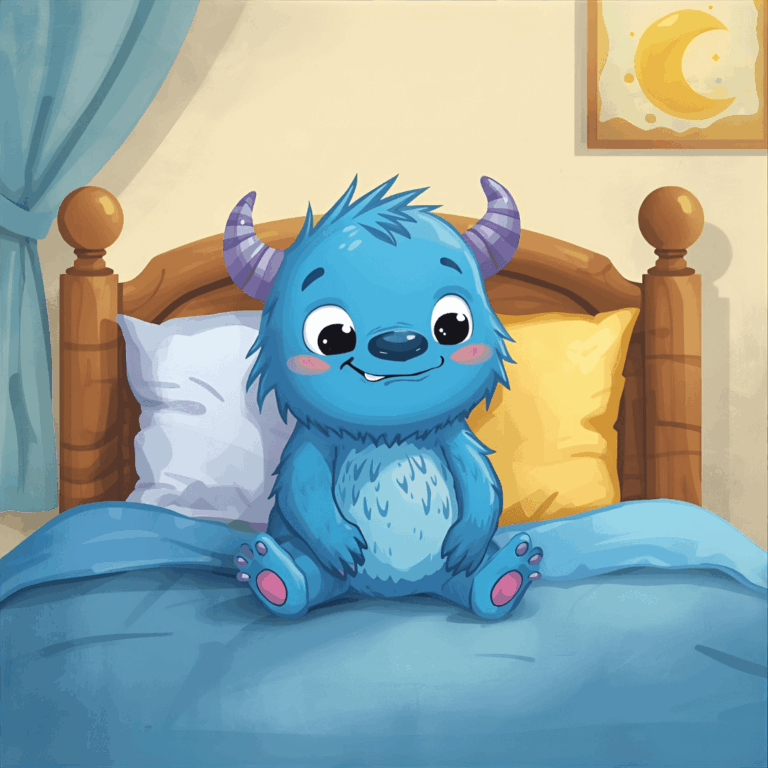 Lustige Kindergeschichte Monster auf dem Bett
