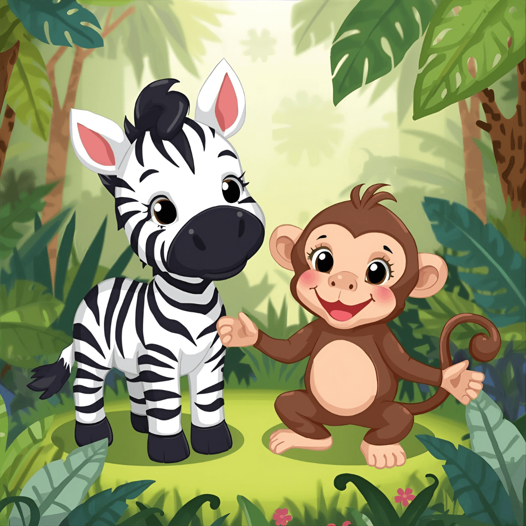 Lustige Kindergeschichte Zebra und Affe