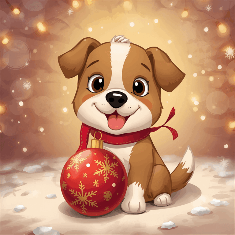 Weihnachtsgeschichte Hund mit Weihnachtskugel