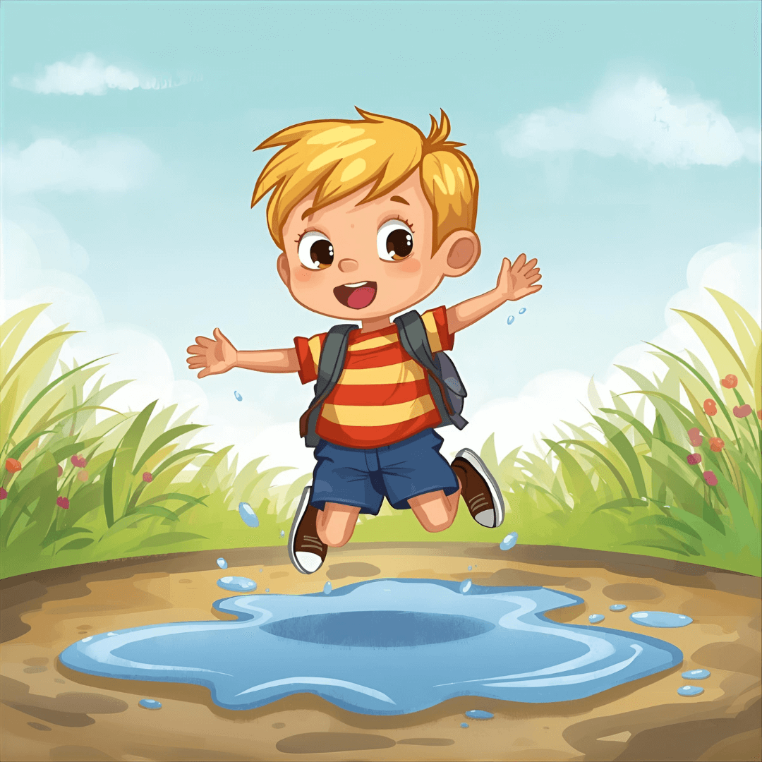 Kindergeschichte Junge in einer Pfütze