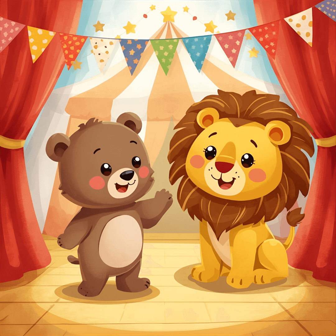 Kindergeschichte Bär im Zirkus mit Löwe