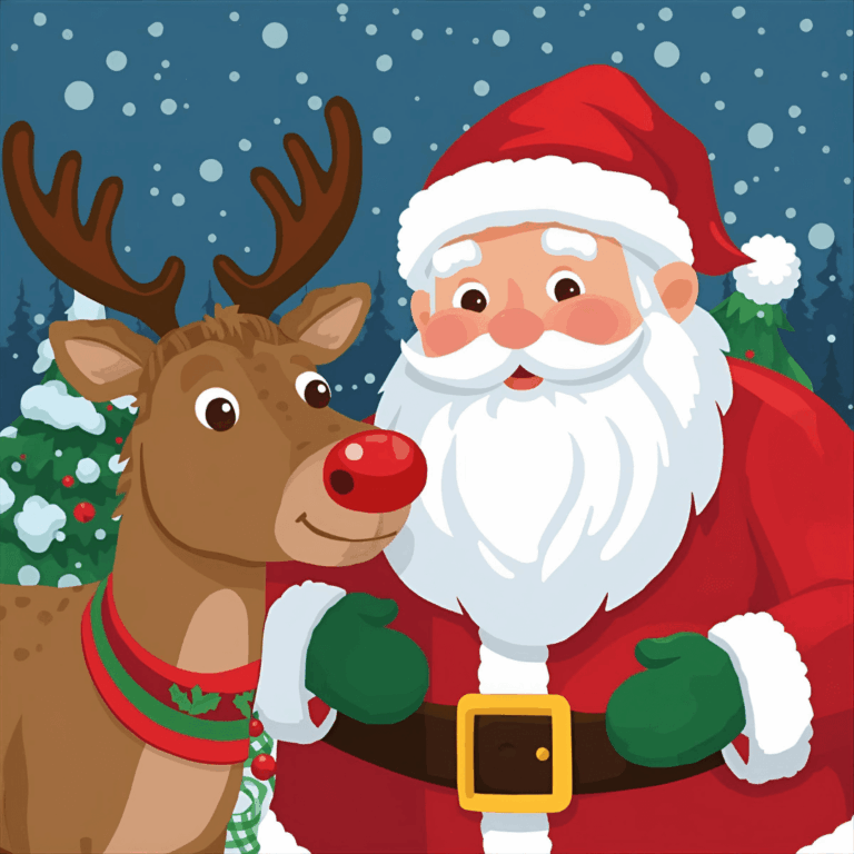 Weihnachtsgeschichte Rentier mit Weihnachtsmann