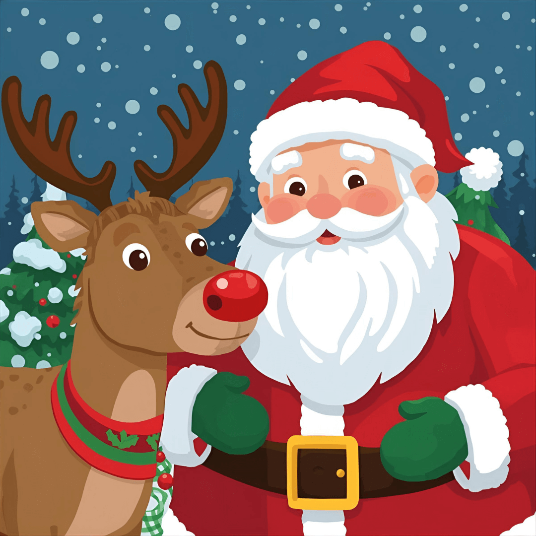 Weihnachtsgeschichte Rentier mit Weihnachtsmann