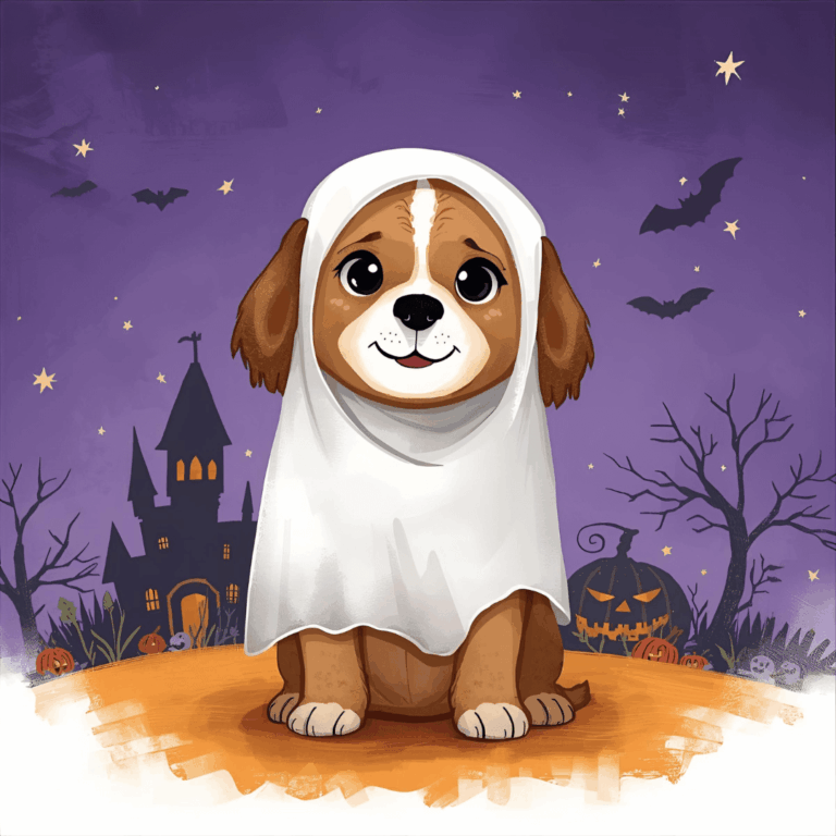 Kindergeschichte Halloween Hund als Gespenst