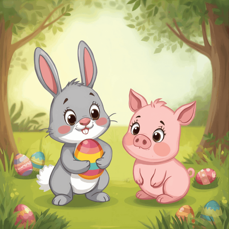 Ostergeschichte Osterhase mit Schweinchen und Ei