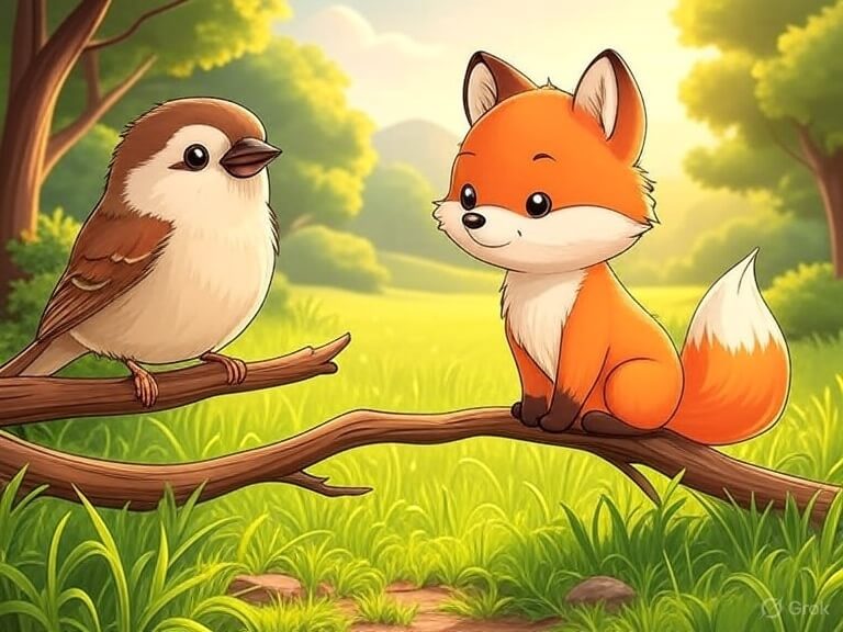 Kindergeschichte mit Tieren Fuchs und Spatz