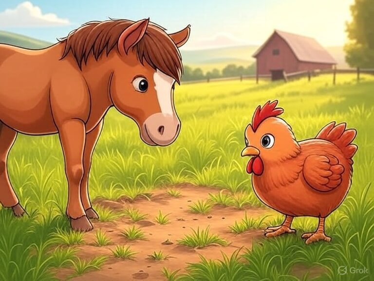 Kindergeschichte Bauernhof Pferd und Huhn