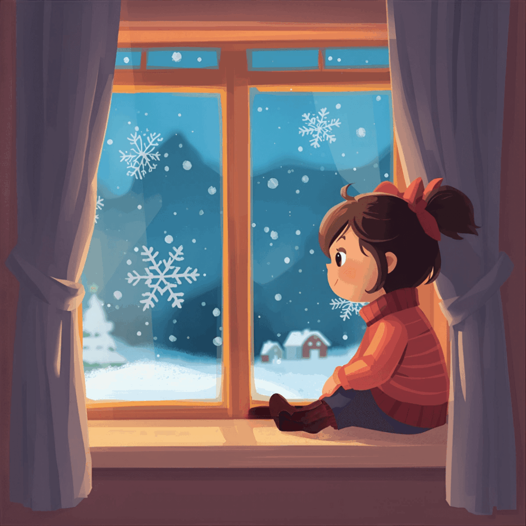 Weihnachtsgeschichte für Kinder Mädchen am Fenster