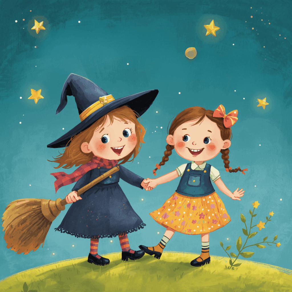 Kindergeschichte Hexe und Mädchen Walpurgisnacht