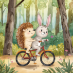 Ostergeschichte für Kinder Igel und Hase auf einem Fahrrad 2