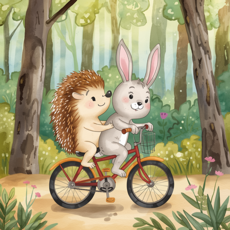 Ostergeschichte für Kinder Igel und Hase auf einem Fahrrad 2